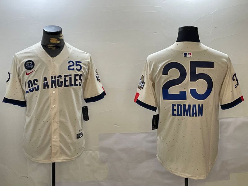 Men Los Angeles Dodgers #25 Edman Cream Game 2024 Nike MLB Jersey style 1211->los angeles dodgers->MLB Jersey